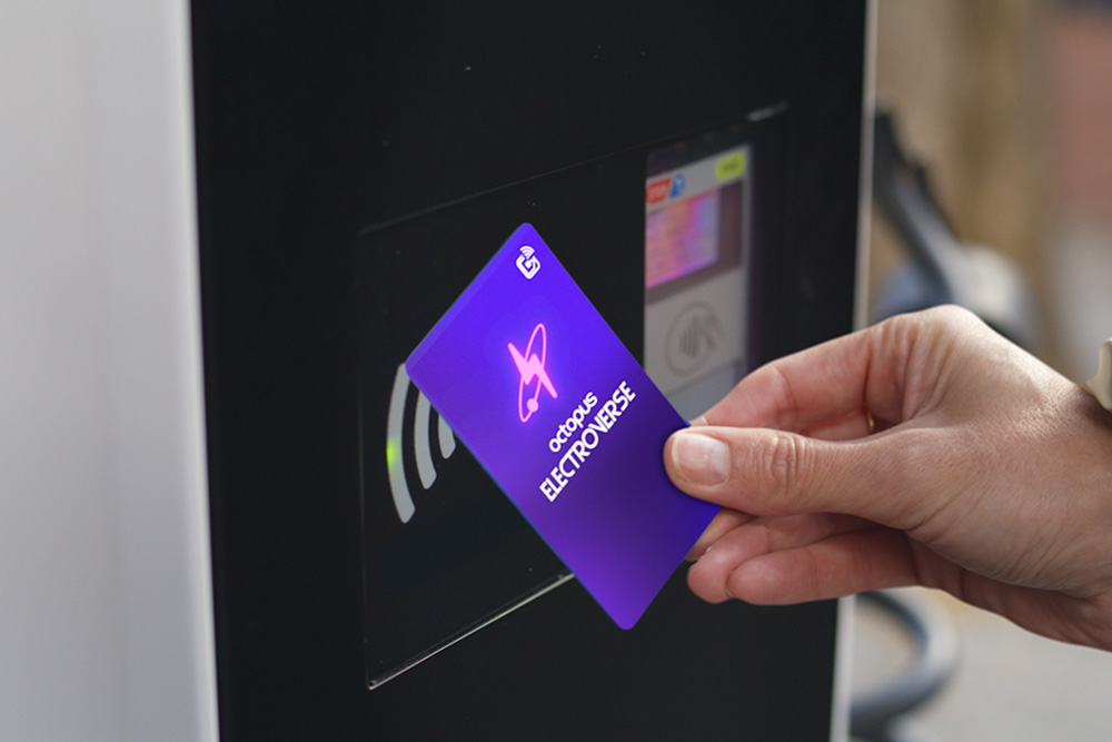 An Octopus Electrocard (RFID) being used at a public EV charging point.
