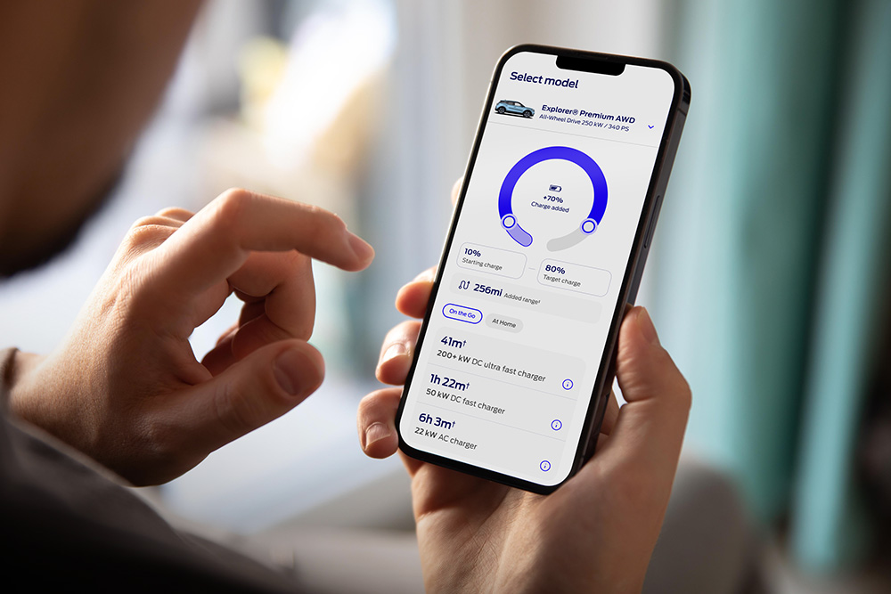 Teléfono con la aplicación de Ford y los datos del vehículo