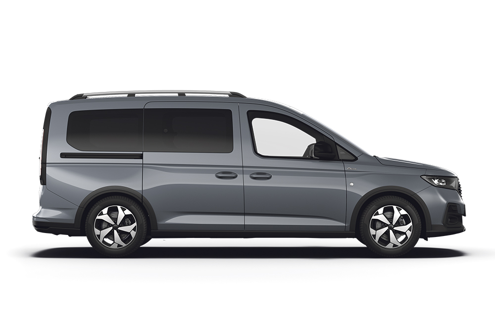 Ford Tourneo Connect gris, parte de la gama de  monovolúmenes y vehículos de transporte de pasajeros Ford.