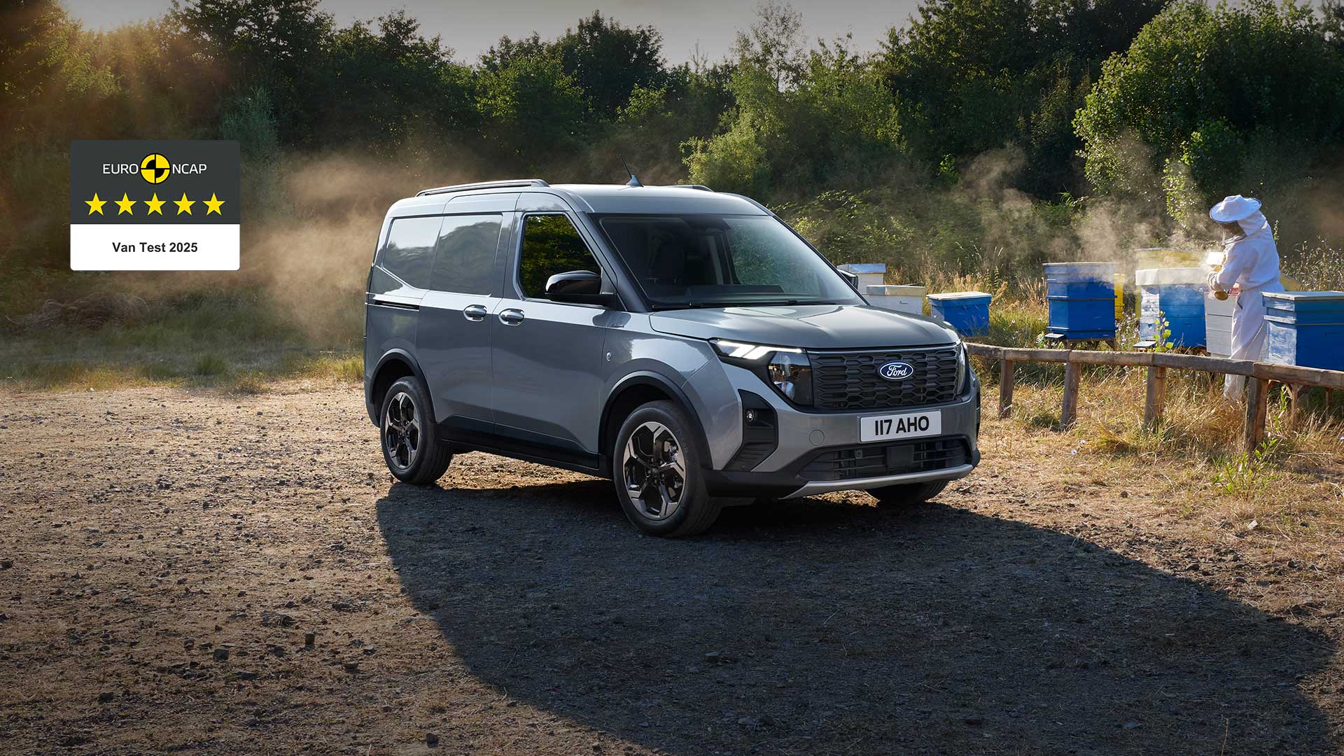 Beekeeper working next to a new Ford Transit Courier Hero image
